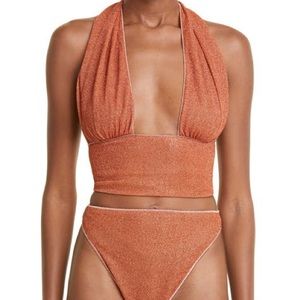 Oseree orange bronze shimmer nwot bikini  size large